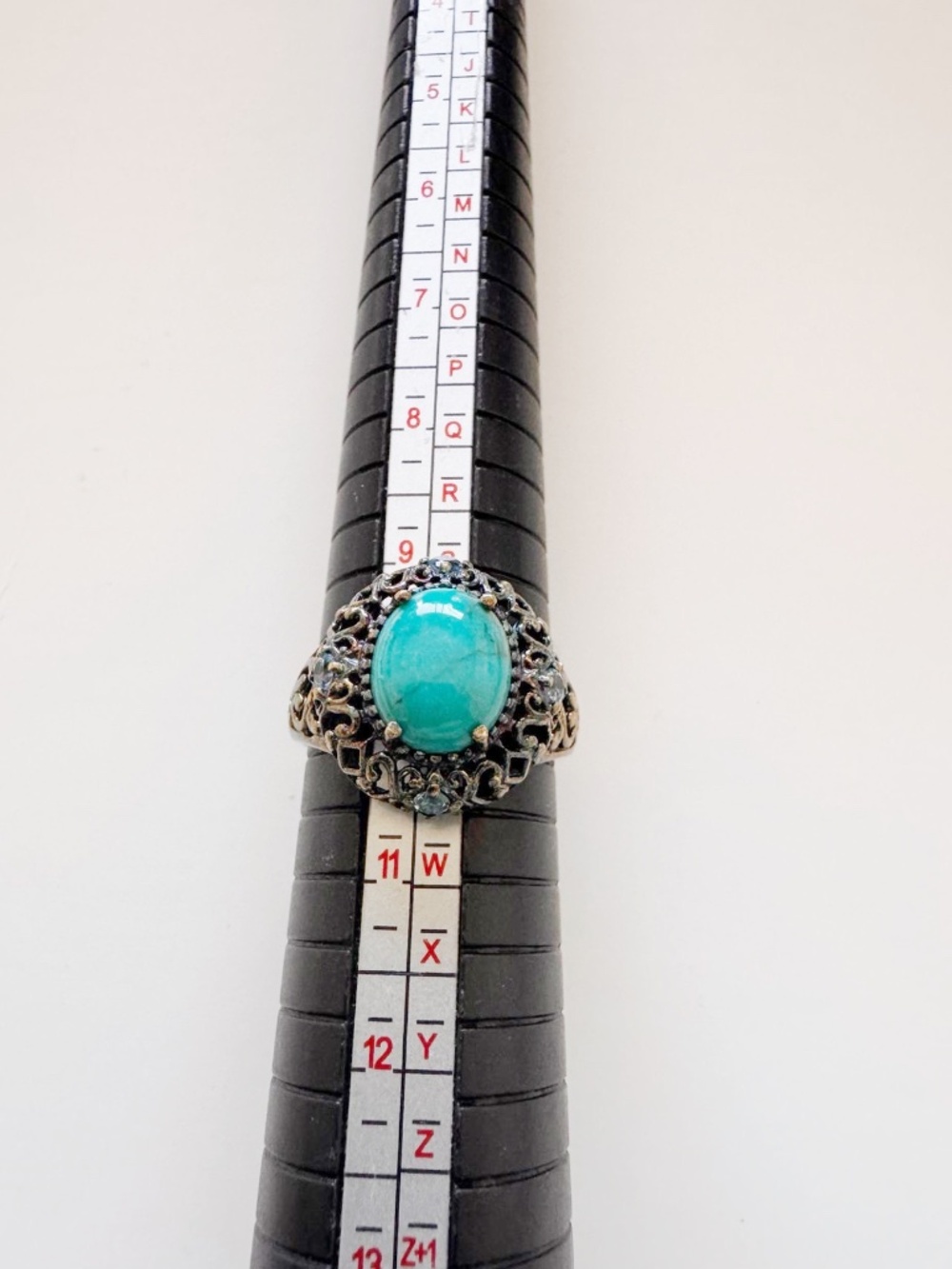 Vintage 925 Sterling Silver Blue Green Stone Filigree Ring Size 9.5 5.2g